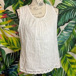 Blanc Du Nil S Linen Cotton White Semi Sheer Beach Coastal Preppy Summer Tank